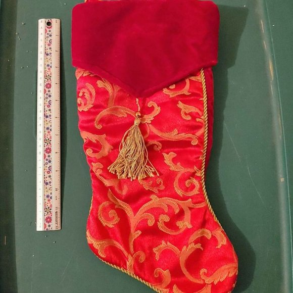 Other - Christmas Stocking tassel red gold filigree HP